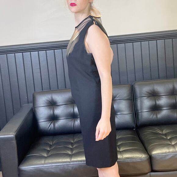 90s VINTAGE Black Sheer Mesh Panel Cutout Sleeveless Sheath Dress - Picture 5 of 7